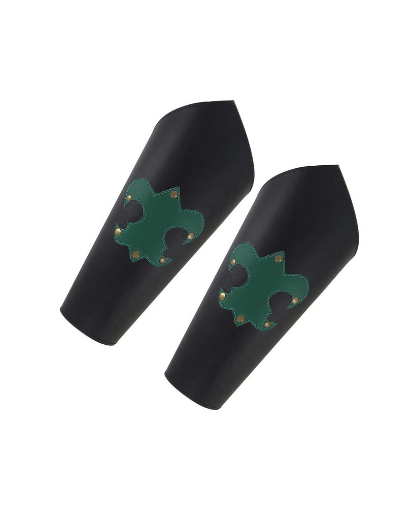 Medieval Leather Bracer Cuff Set – Green Fleur-de-lis LARP Armor