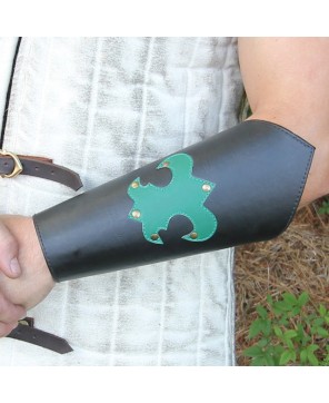 Medieval Leather Bracer Cuff Set – Green Fleur-de-lis LARP Armor