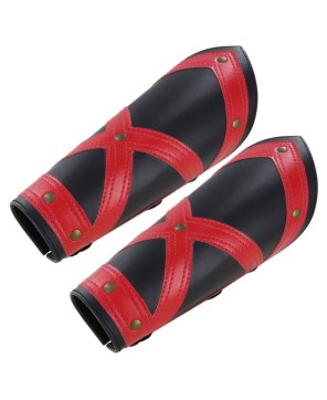 Medieval Leather Bracers – Bold Red and Black Statement Armor