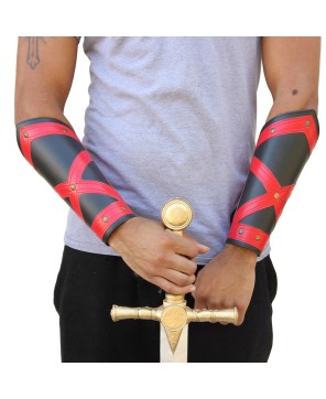 Medieval Leather Bracers – Bold Red and Black Statement Armor