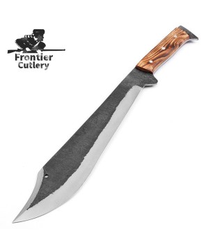 Clip Point Bushcraft Machete – Carbon Steel, Hardwood Handle, Leather