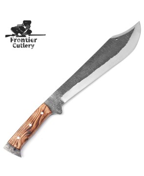 Clip Point Bushcraft Machete – Carbon Steel, Hardwood Handle, Leather