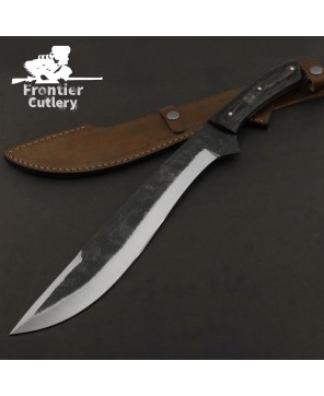 Hand-Forged Carbon Steel Machete – Wood Handle, Leather Sheath