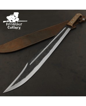 Hand-Forged Carbon Steel Machete – 21" Blade, Wood Handle, Sheath