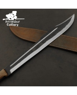 Hand-Forged Carbon Steel Machete – 21" Blade, Wood Handle, Sheath