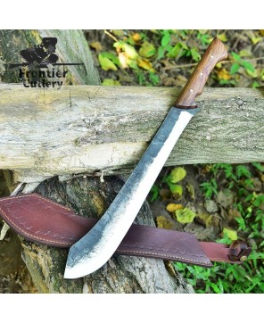 Handmade Carbon Steel Machete – 20" Blade, Wood Handle, Leather Sheath