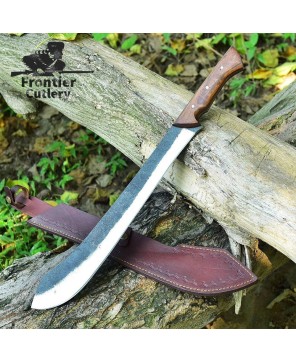 Handmade Carbon Steel Machete – 20" Blade, Wood Handle, Leather Sheath