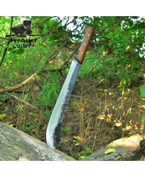 Handmade Carbon Steel Machete – 20" Blade, Wood Handle, Leather Sheath