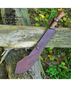 Handmade Carbon Steel Machete – 20" Blade, Wood Handle, Leather Sheath