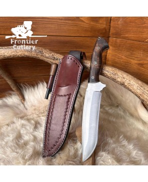 Hand-Forged Carbon Steel Machete Knife – Walnut Handle, Leather Sheath