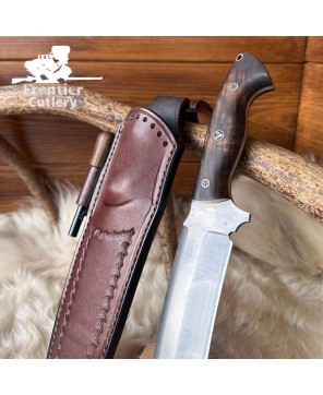 Hand-Forged Carbon Steel Machete Knife – Walnut Handle, Leather Sheath