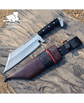 Handmade Full Tang Carbon Steel Hunting Machete with Leather Sheath