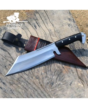 Handmade Full Tang Carbon Steel Hunting Machete with Leather Sheath