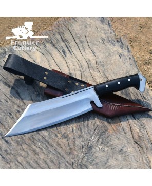 Handmade Full Tang Carbon Steel Hunting Machete with Leather Sheath