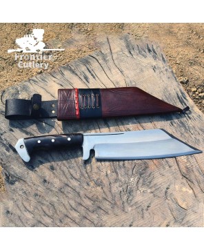 Handmade Full Tang Carbon Steel Hunting Machete with Leather Sheath