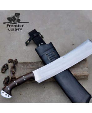 Heavy-Duty Carbon Steel Cleaver Machete with Rosewood Handle & Sheath