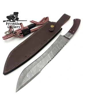 Handmade Damascus Utility Machete – Full Tang Survival Hunting Knife