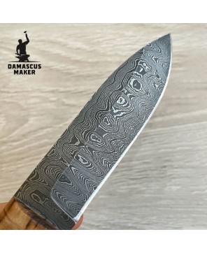 Hand-Forged Damascus Bushcraft Knife – Chestnut Handle, Full Tang