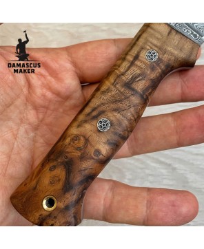 Hand-Forged Damascus Bushcraft Knife – Chestnut Handle, Full Tang