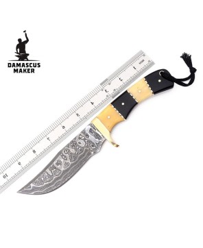 Handmade Damascus Bushcraft Knife – Buffalo Bone Handle