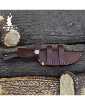 Handmade Damascus Bushcraft Knife – Rosewood Handle & Leather Sheath