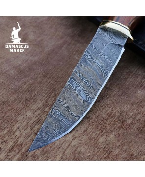 Handmade Damascus Bushcraft Knife with Ironwood Handle & Sheath